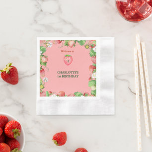 Pink Berry Sweet Girls eerste verjaardag welkom Servet