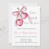 Pink Berry Sweet Twins verjaardagsuitnodiging voor Kaart (Voorkant)