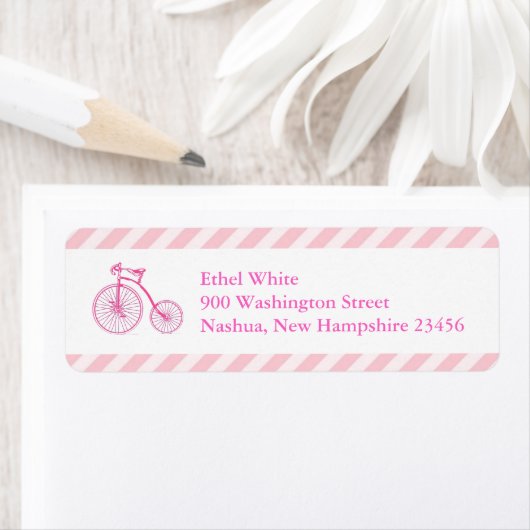 Pink Bicycle Baby shower Retour Adreslabels Etiket (Insitu)