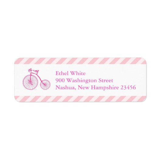 Pink Bicycle Baby shower Retour Adreslabels Etiket (Voorkant)