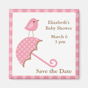 Pink Bird and Umbrella Magneet