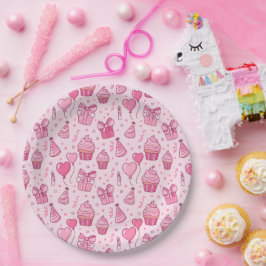 Pink Birthday Cupcakes Paper Plates Papieren Bordje