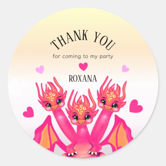 Pink Birthday Dragon Ronde Sticker (Voorkant)