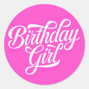 Pink Birthday Girl Ronde Sticker