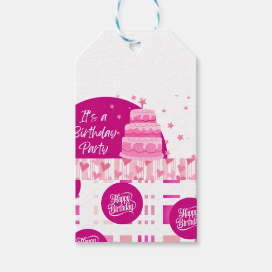 Pink Birthday Party Cadeaulabel (Voorkant)