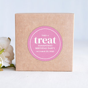 Pink Birthday Simple Minimalist Modern Treat Ronde Sticker