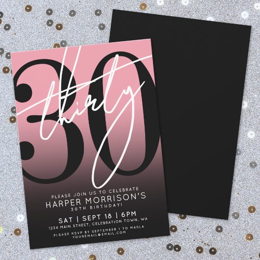 Pink Black 30th Birthday Party Invitation