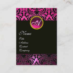 PINK BLACK AMETHYST DAMASK MONOGRAM Fuchsia Floral Visitekaartje