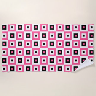 Pink Black and White Checkered Squares Pattern Strandlaken