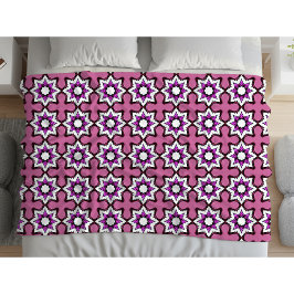 Pink, black and white geometric mandala fleece deken