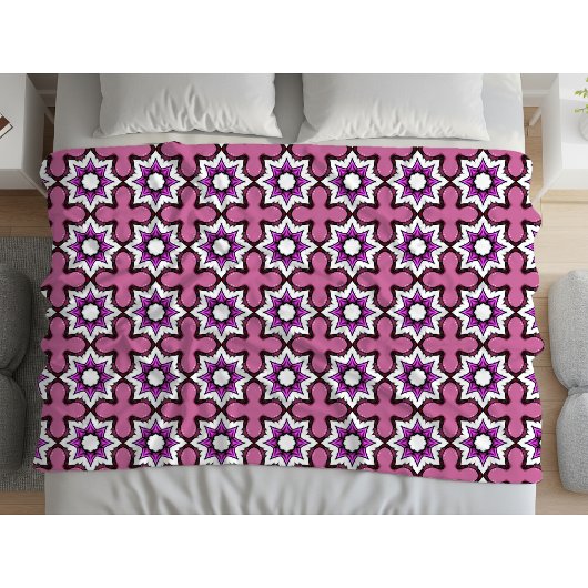 Pink, black and white geometric mandala fleece deken