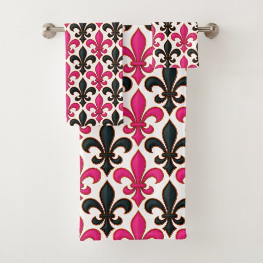Pink Black Baroque Fleur-de-lis Pattern Design  (En situation)