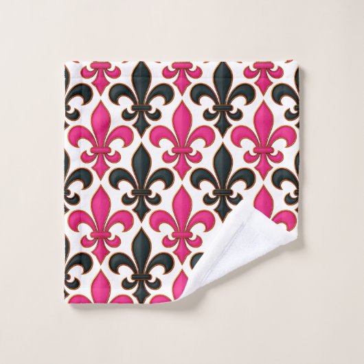 Pink Black Baroque Fleur-de-lis Pattern Design  (Gant de toilette)