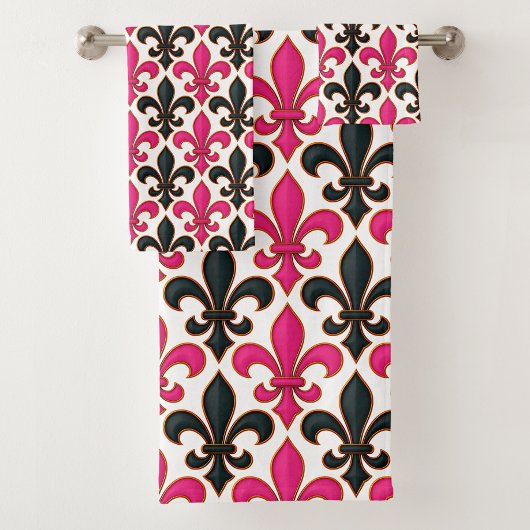 Pink Black Baroque Fleur-de-lis Pattern Design 