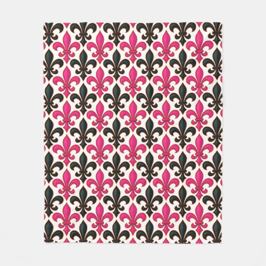 Pink Black Baroque Fleur-de-lis Pattern Design  Fleece Deken (Voorkant)