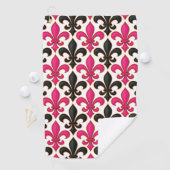 Pink Black Baroque Fleur-de-lis Pattern Design  Golfhanddoek (Insitu)