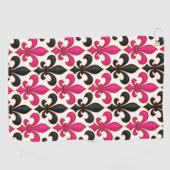 Pink Black Baroque Fleur-de-lis Pattern Design  Golfhanddoek (Horizontaal)