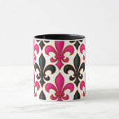 Pink Black Baroque Fleur-de-lis Pattern Design Mok (Midden)