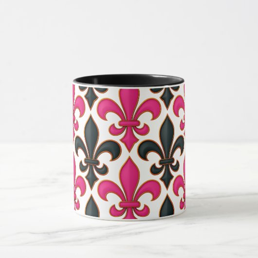 Pink Black Baroque Fleur-de-lis Pattern Design  Mok (Midden)
