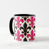 Pink Black Baroque Fleur-de-lis Pattern Design Mok (Voorkant links)