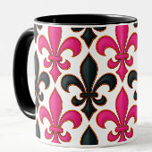 Pink Black Baroque Fleur-de-lis Pattern Design  Mok