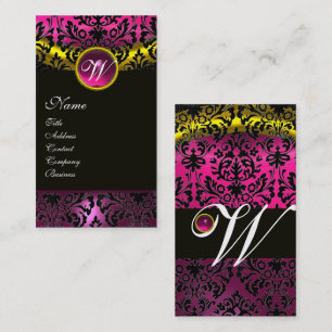 PINK BLACK DAMASK AMETHYST MONOGRAM Fuchsia Gold Visitekaartje
