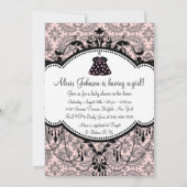 Pink Black Damask Baby Girl Douche Invitations (Dos)