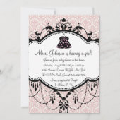 Pink Black Damask Baby Girl Douche Invitations (Dos)
