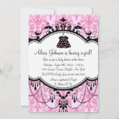 Pink Black Damask Baby Girl Douche Invitations (Dos)