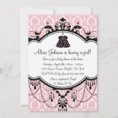 Pink Black Damask Baby Girl Douche Invitations (Dos)