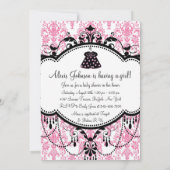 Pink Black Damask Baby Girl Douche Invitations (Dos)