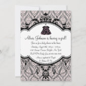 Pink Black Damask Baby Girl Douche Invitations (Dos)