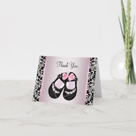 Pink Black Damask Baby Girl Douche Merci (Devant)