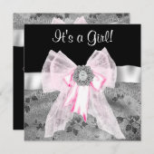 Pink Black Damask Baby Shower Invitations (Devant / Derrière)
