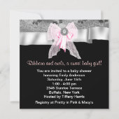 Pink Black Damask Baby Shower Invitations (Dos)