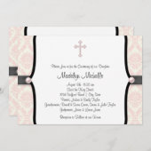 Pink Black Damask Christening Kaart (Voorkant / Achterkant)