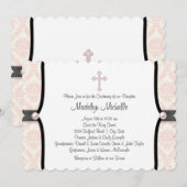Pink Black Damask Christening Kaart (Voorkant / Achterkant)