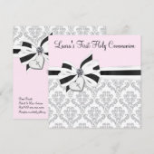 Pink Black Damask Heart Cross Eerste Communie Kaart (Voorkant / Achterkant)