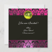 PINK BLACK DAMASK MONOGRAM, gele topaz Kaart (Achterkant)