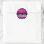 PINK BLACK DAMASK RIBBON MONOGRAM Paars Violet Ronde Sticker (Tas)