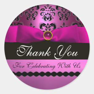 PINK BLACK DAMASK RIBBON MONOGRAM Paars Violet Ronde Sticker