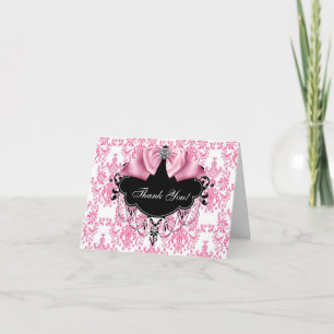Pink Black Damask Thank You Cards Bedankkaart