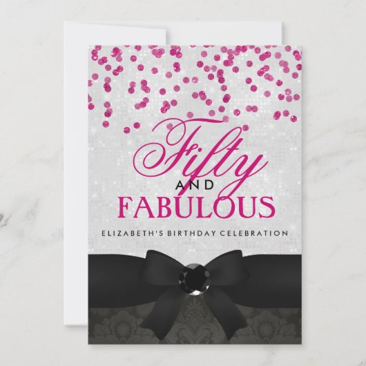 Pink & Black Fabulous 50e anniversaire Invitation  (Devant)