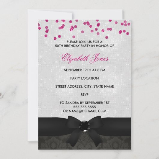 Pink & Black Fabulous 50e anniversaire Invitation  (Dos)