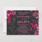Pink Black Floral Photo Graduation Invitation (Dos)