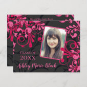 Pink Black Floral Photo Graduation Invitation (Devant / Derrière)