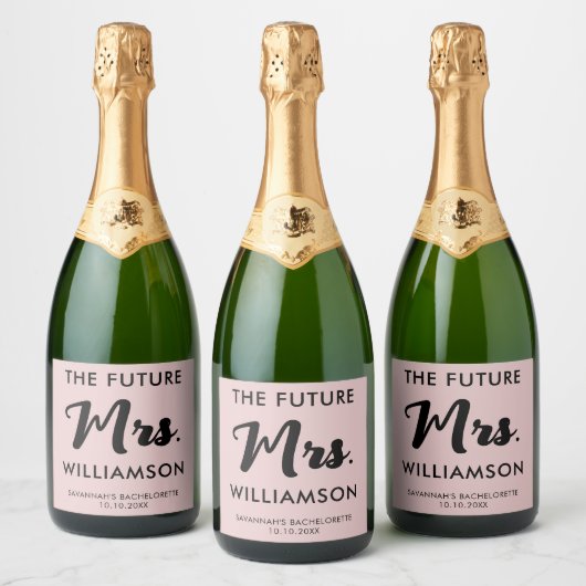 Pink Black Future Mrs. Achternaam Bachelorette Par Sparkling Wijnetiket (Flessen)