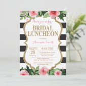 Pink Black Gold Bridal Luncheon Invitation Floral (Debout devant)