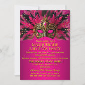 Pink Black Gold Masks Masquerade Birthday Party Kaart (Voorkant)