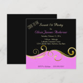Pink Black Gold Swirl Sweet 16 Party Invitation (Devant / Derrière)